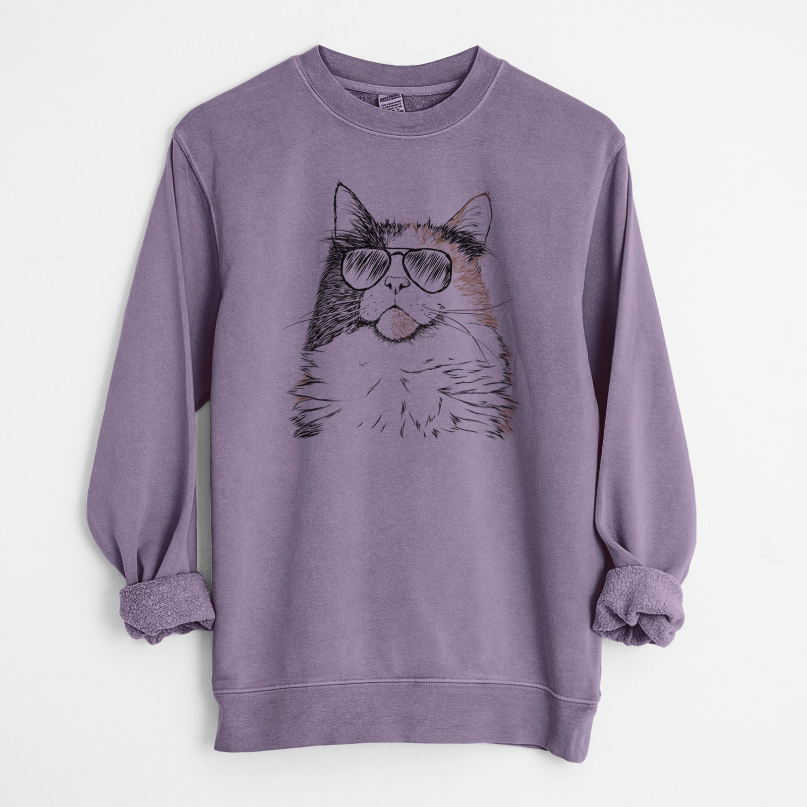 Aviator Greta the Calico Cat - Unisex Pigment Dyed Crew Sweatshirt
