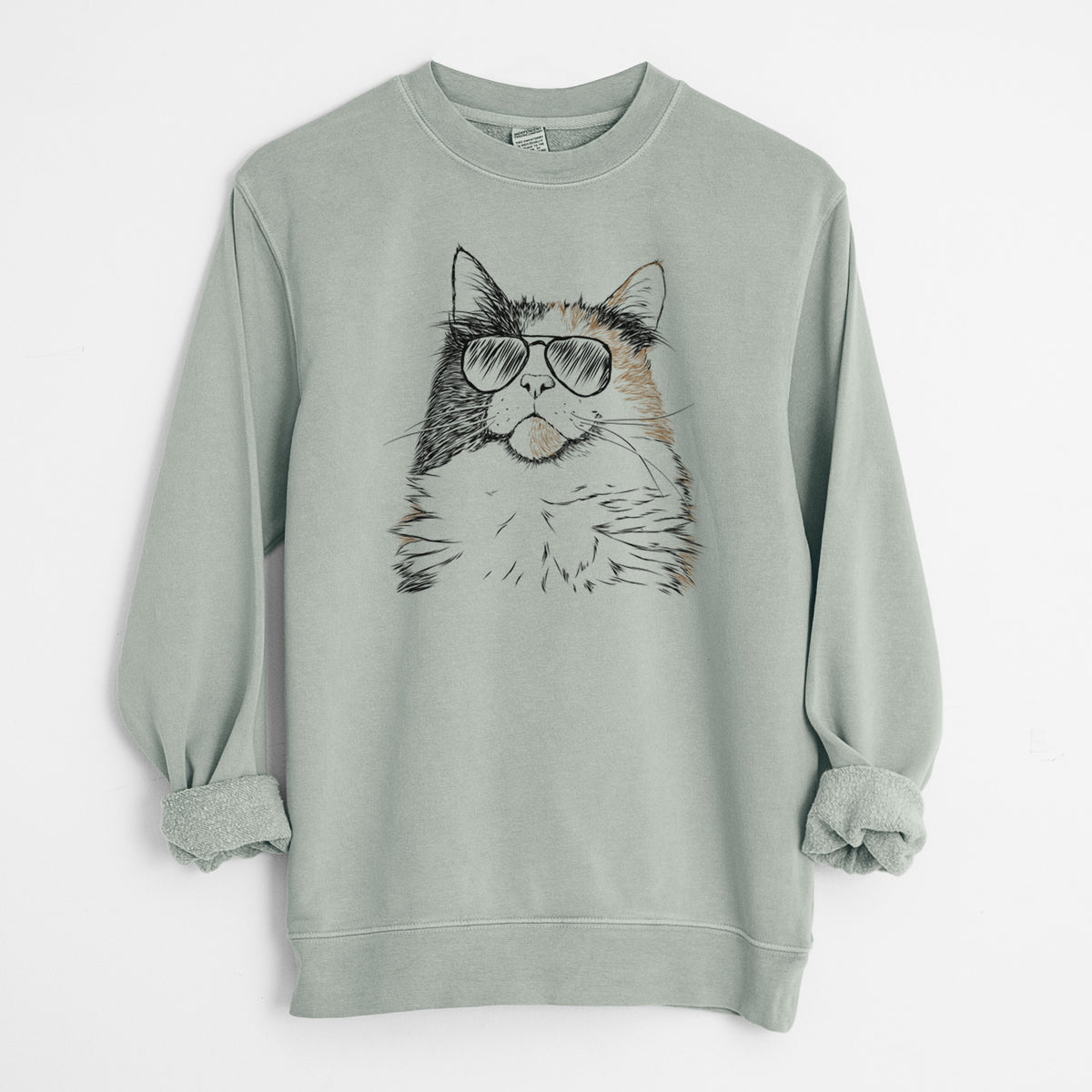 Aviator Greta the Calico Cat - Unisex Pigment Dyed Crew Sweatshirt