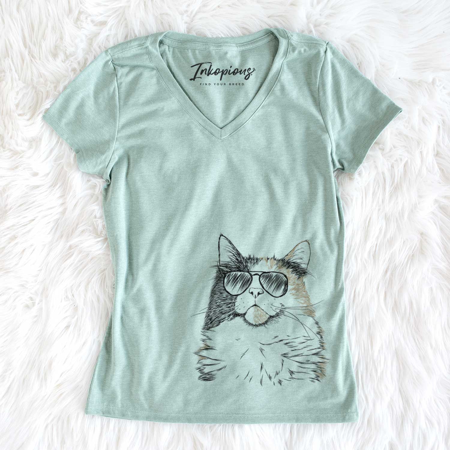 Aviator Greta the Calico Cat - Women's V-neck Shirt