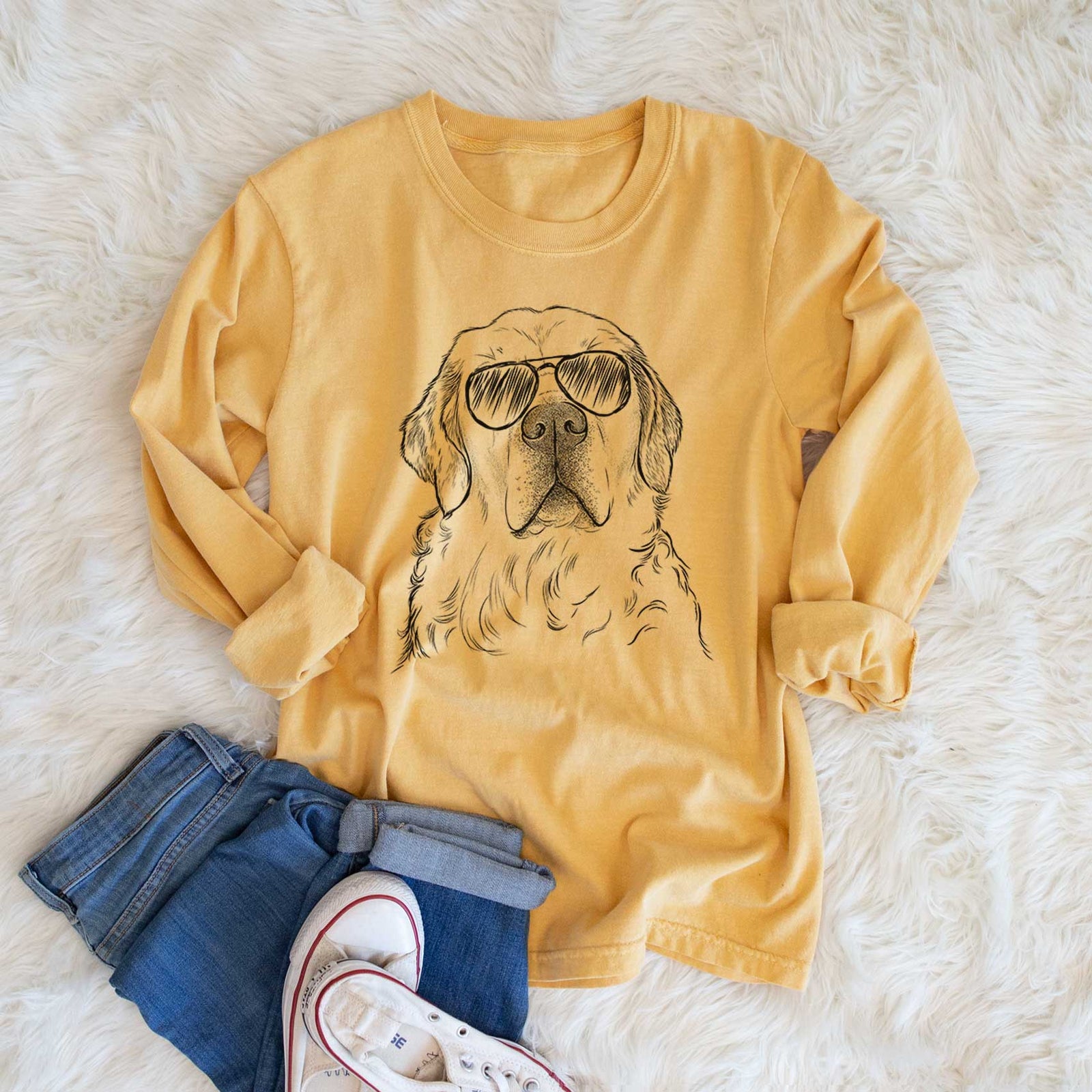 Aviators Hank the Irish Cream Golden Retriever - Heavyweight 100% Cotton Long Sleeve