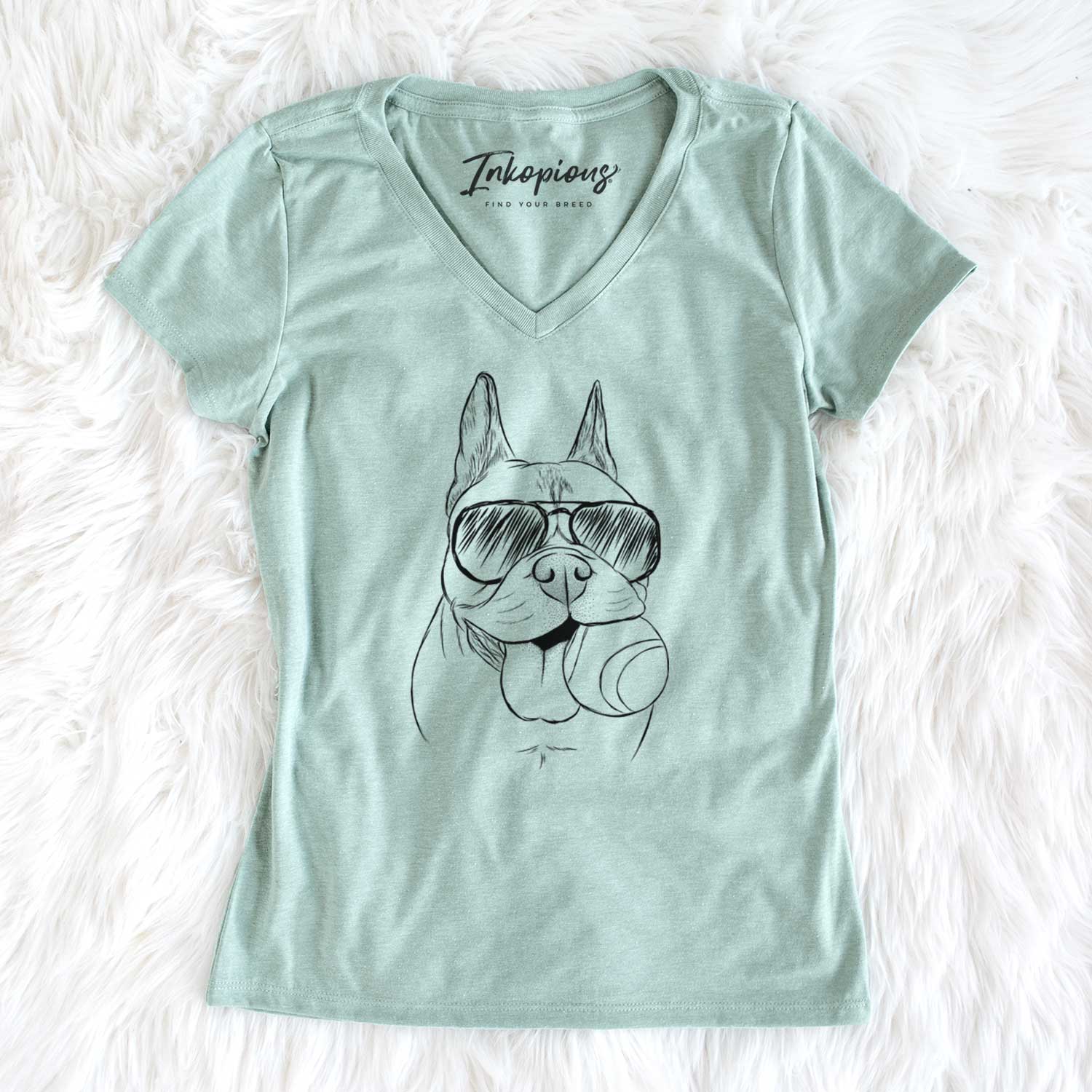 Aviator Happy Franco the French Bulldog - Women's V-neck Shirt
