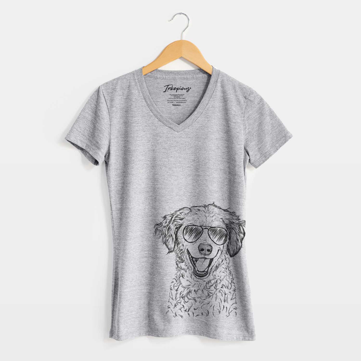 Aviator Happy Otis the Miniature Goldendoodle - Women's V-neck Shirt