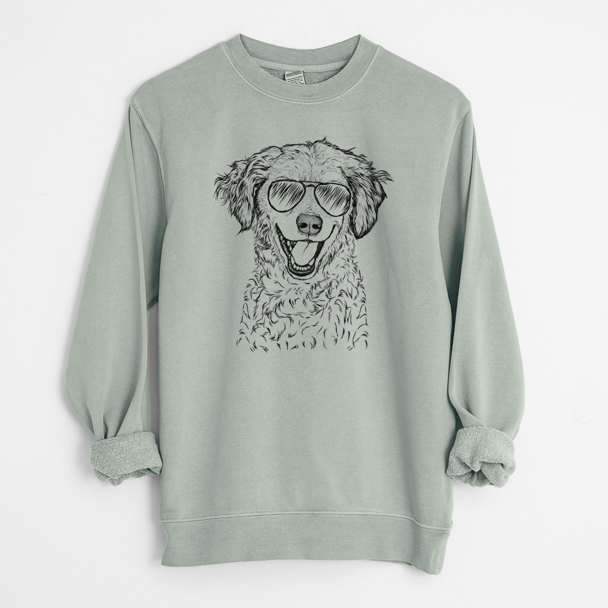 Aviator Happy Otis the Miniature Goldendoodle - Unisex Pigment Dyed Crew Sweatshirt