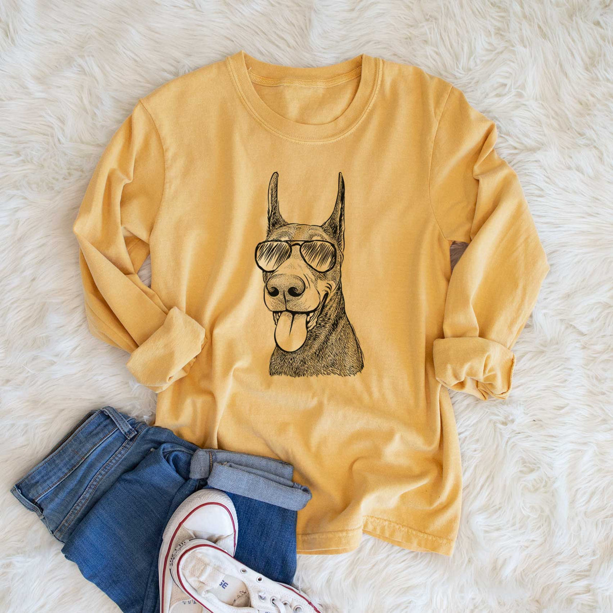 Aviators Happy Sunny the Doberman Pinscher - Heavyweight 100% Cotton Long Sleeve