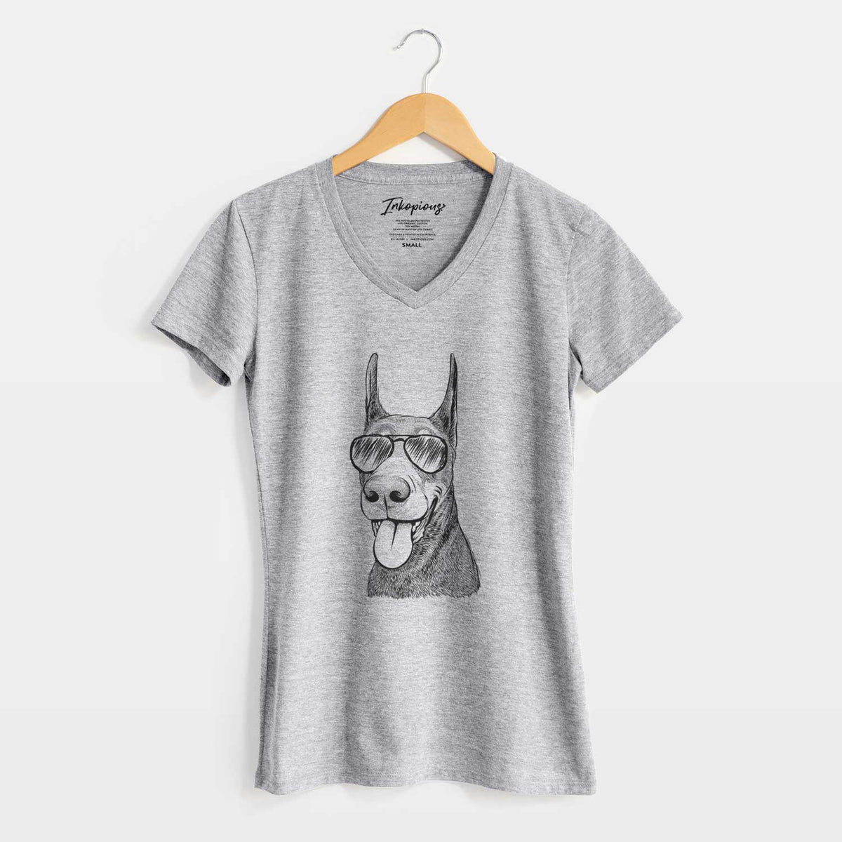Aviator Happy Sunny the Doberman Pinscher - Women's V-neck Shirt