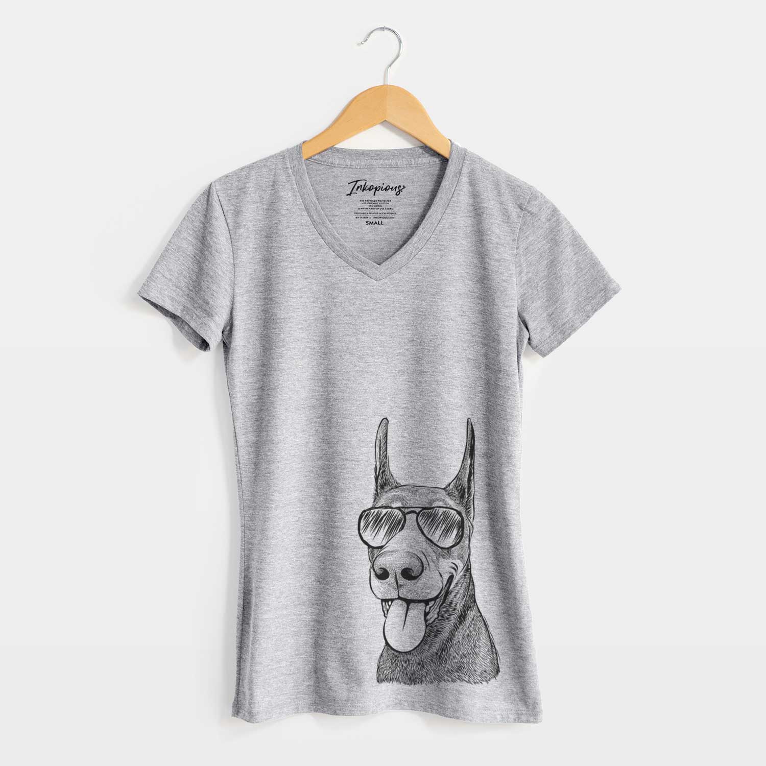 Aviator Happy Sunny the Doberman Pinscher - Women's V-neck Shirt