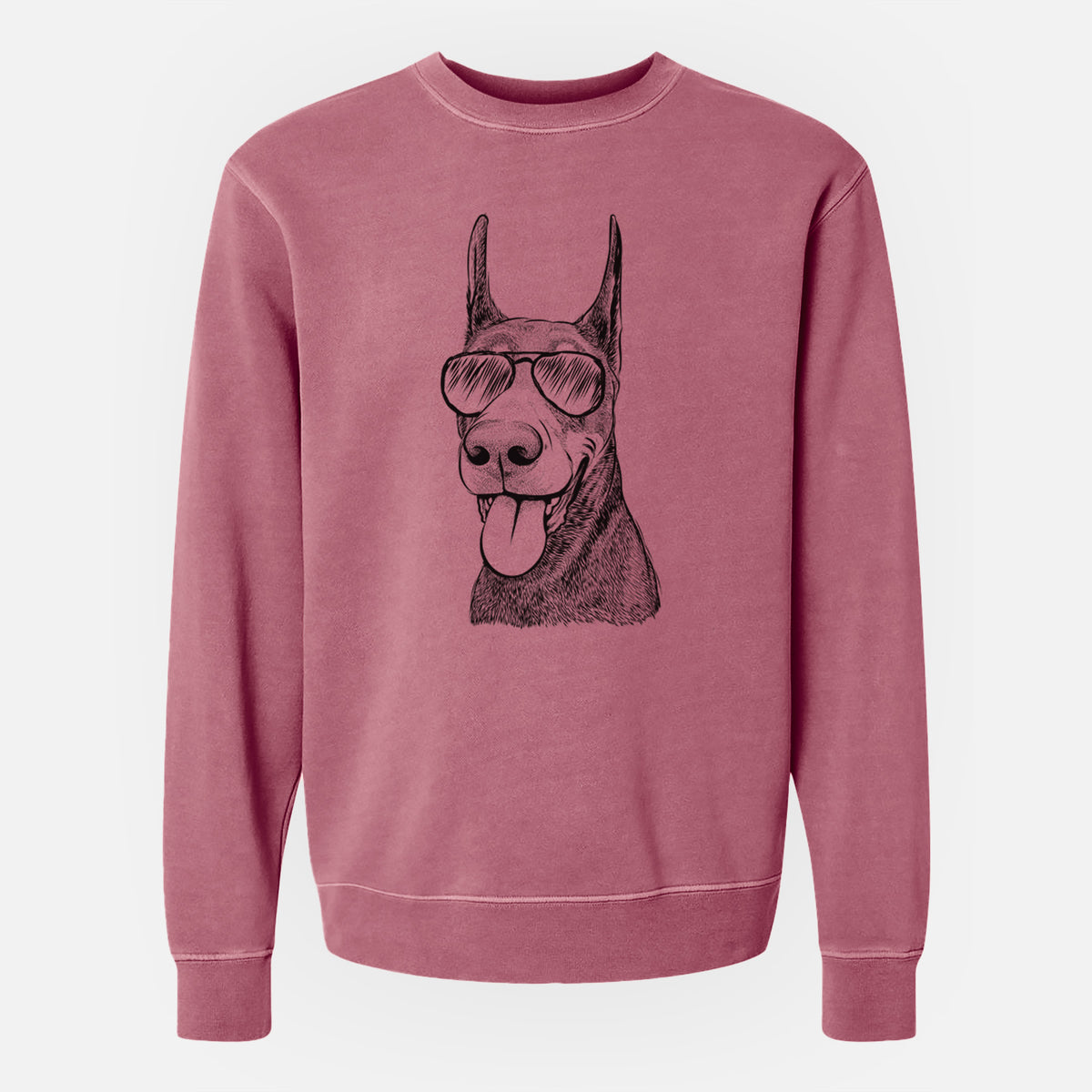 Aviator Happy Sunny the Doberman Pinscher - Unisex Pigment Dyed Crew Sweatshirt
