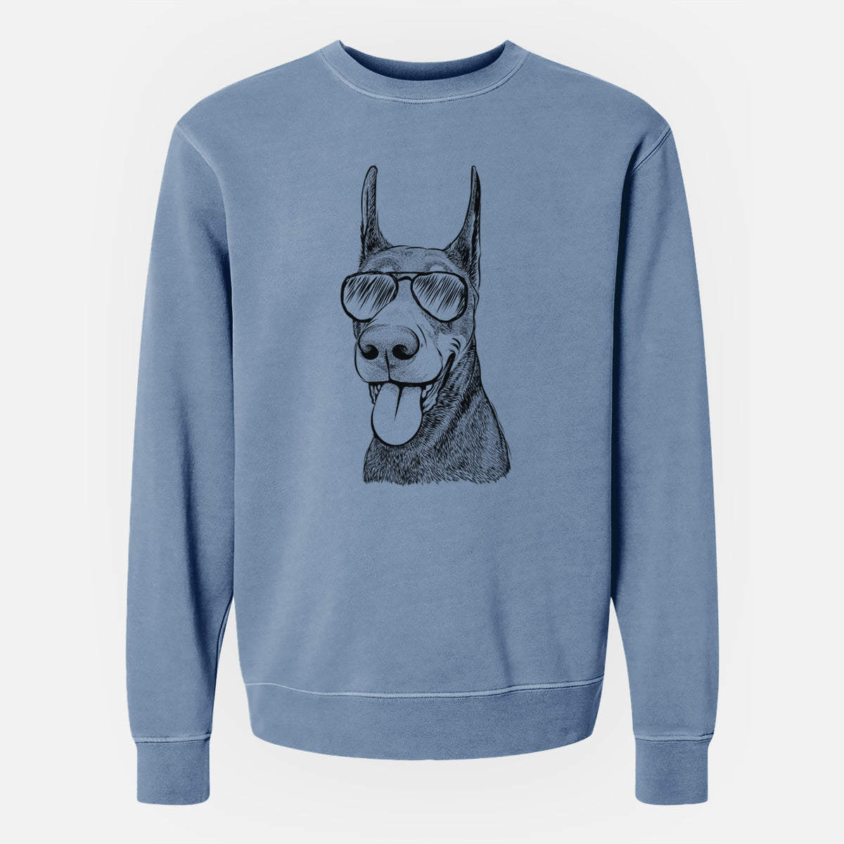 Aviator Happy Sunny the Doberman Pinscher - Unisex Pigment Dyed Crew Sweatshirt