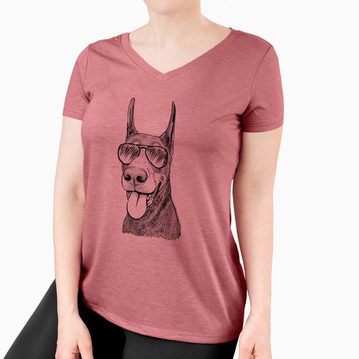 Aviator Happy Sunny the Doberman Pinscher - Women's V-neck Shirt
