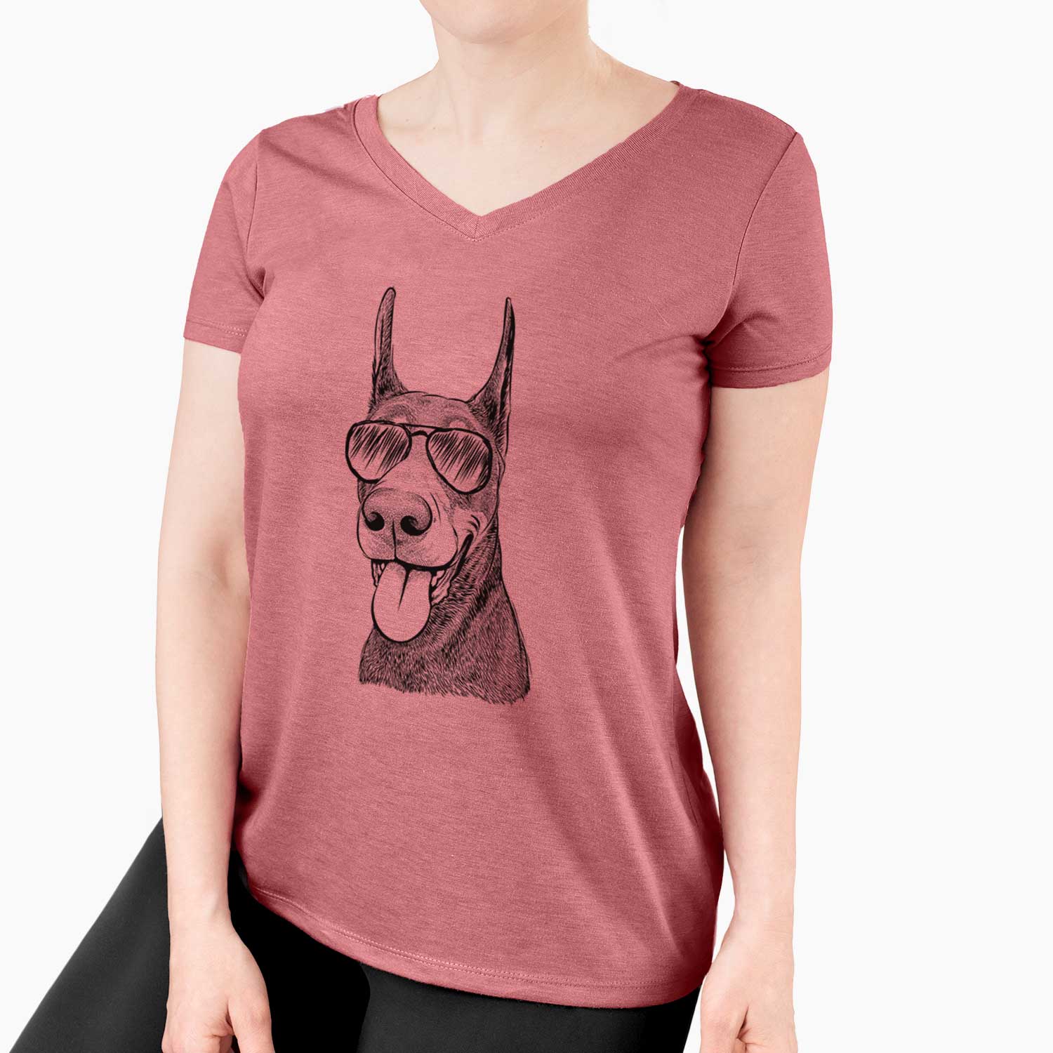 Aviator Happy Sunny the Doberman Pinscher - Women's V-neck Shirt
