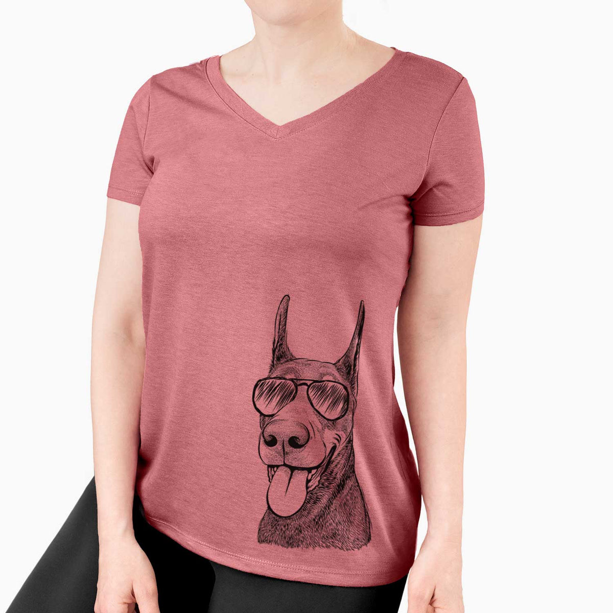 Aviator Happy Sunny the Doberman Pinscher - Women's V-neck Shirt