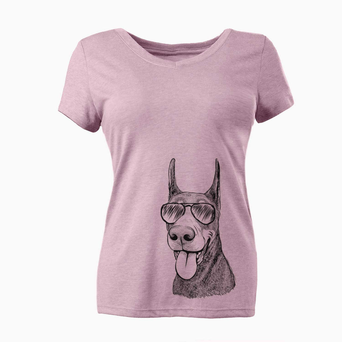 Aviator Happy Sunny the Doberman Pinscher - Women's V-neck Shirt