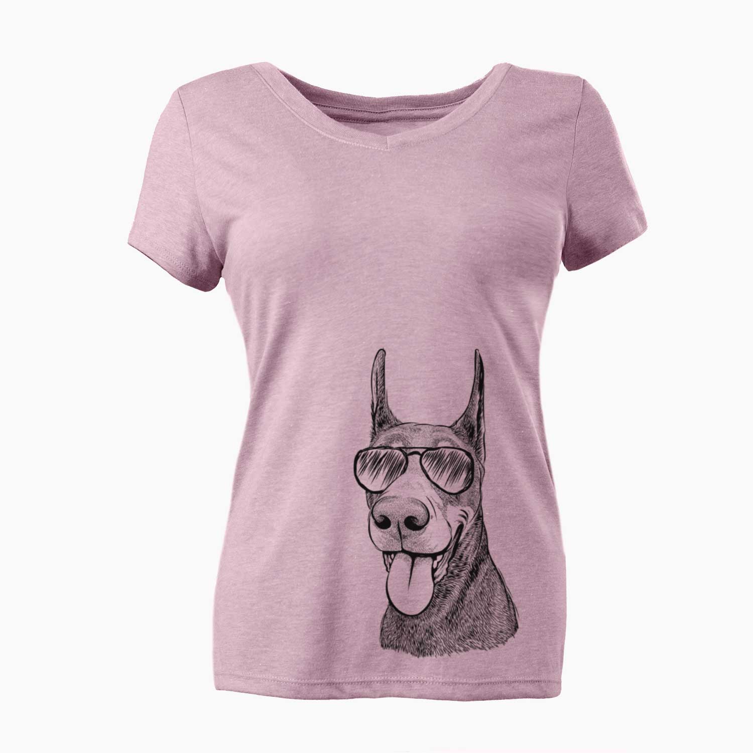 Aviator Happy Sunny the Doberman Pinscher - Women's V-neck Shirt