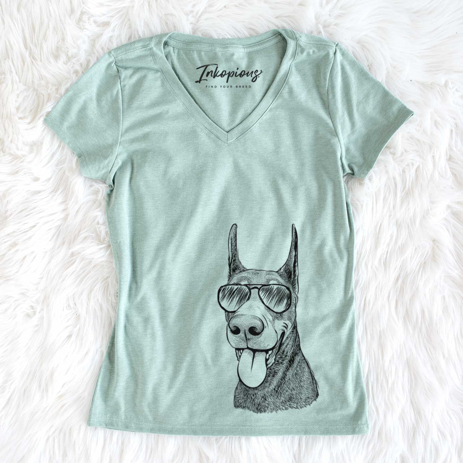 Aviator Happy Sunny the Doberman Pinscher - Women's V-neck Shirt