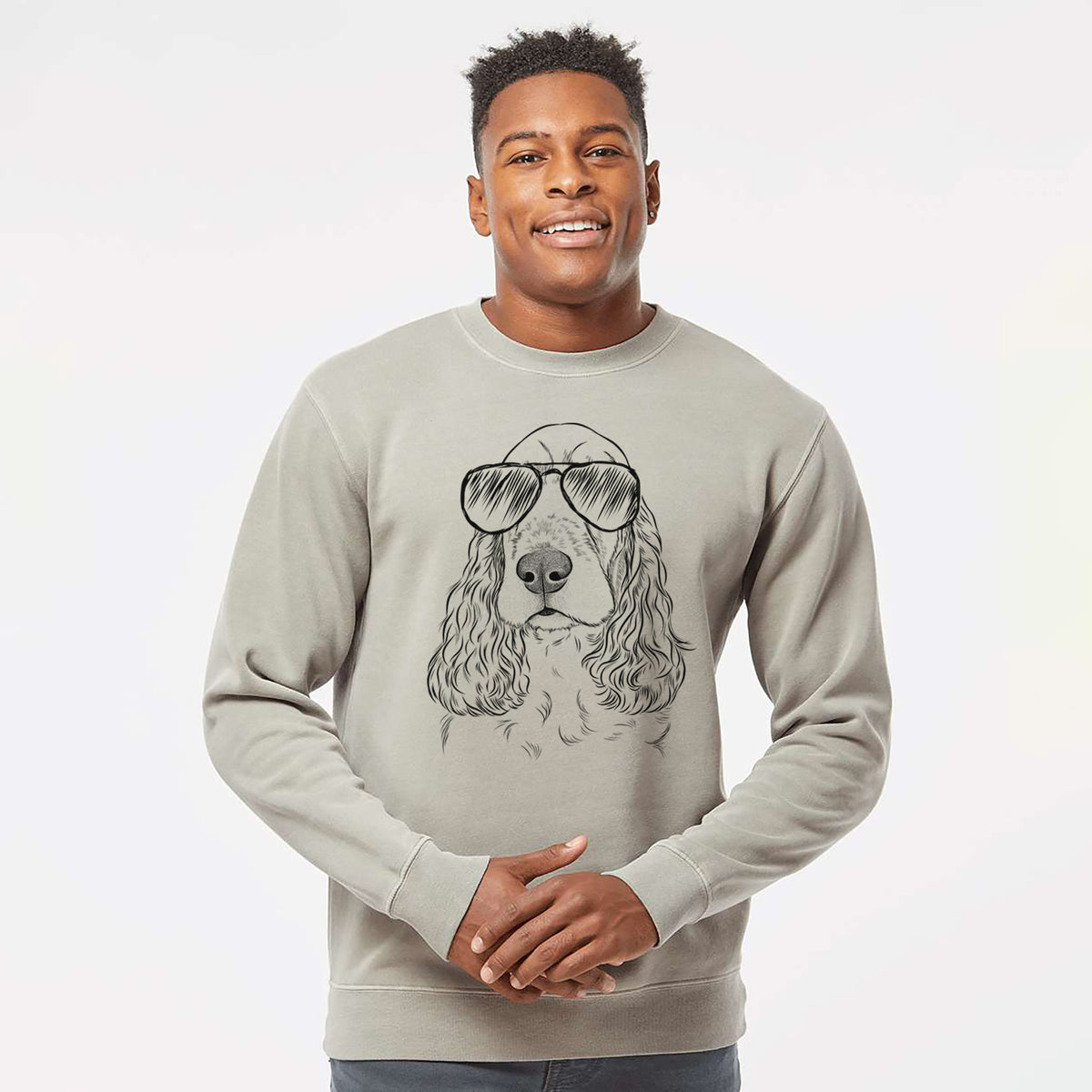 Aviator Henry the English Cocker Spaniel - Unisex Pigment Dyed Crew Sweatshirt