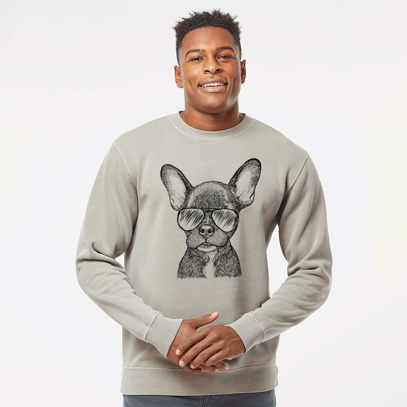 Aviator Henry the French Bulldog - Unisex Pigment Dyed Crew Sweatshirt