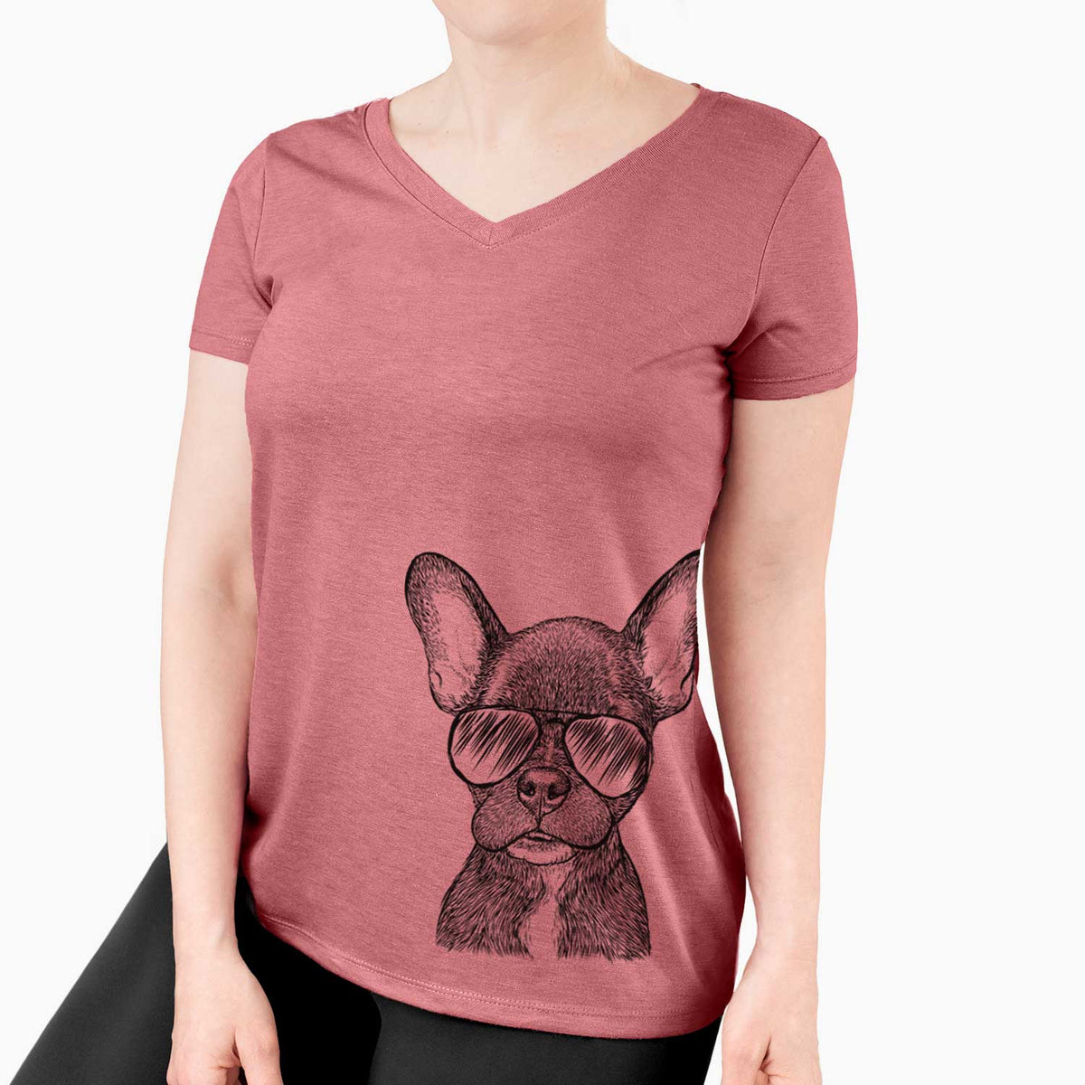 Aviator Henry the French Bulldog - Women's V-neck Shirt