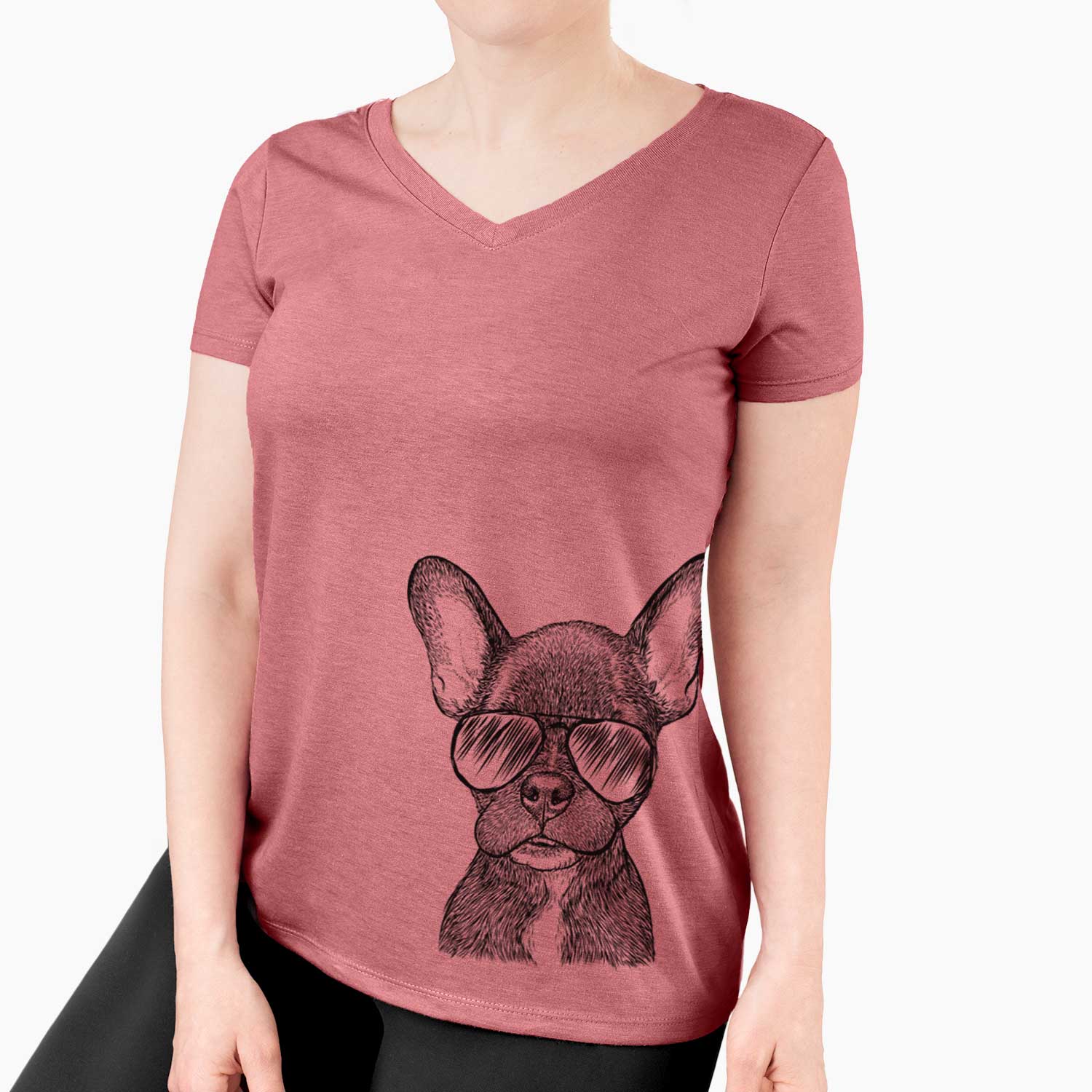 Aviator Henry the French Bulldog - Women's V-neck Shirt