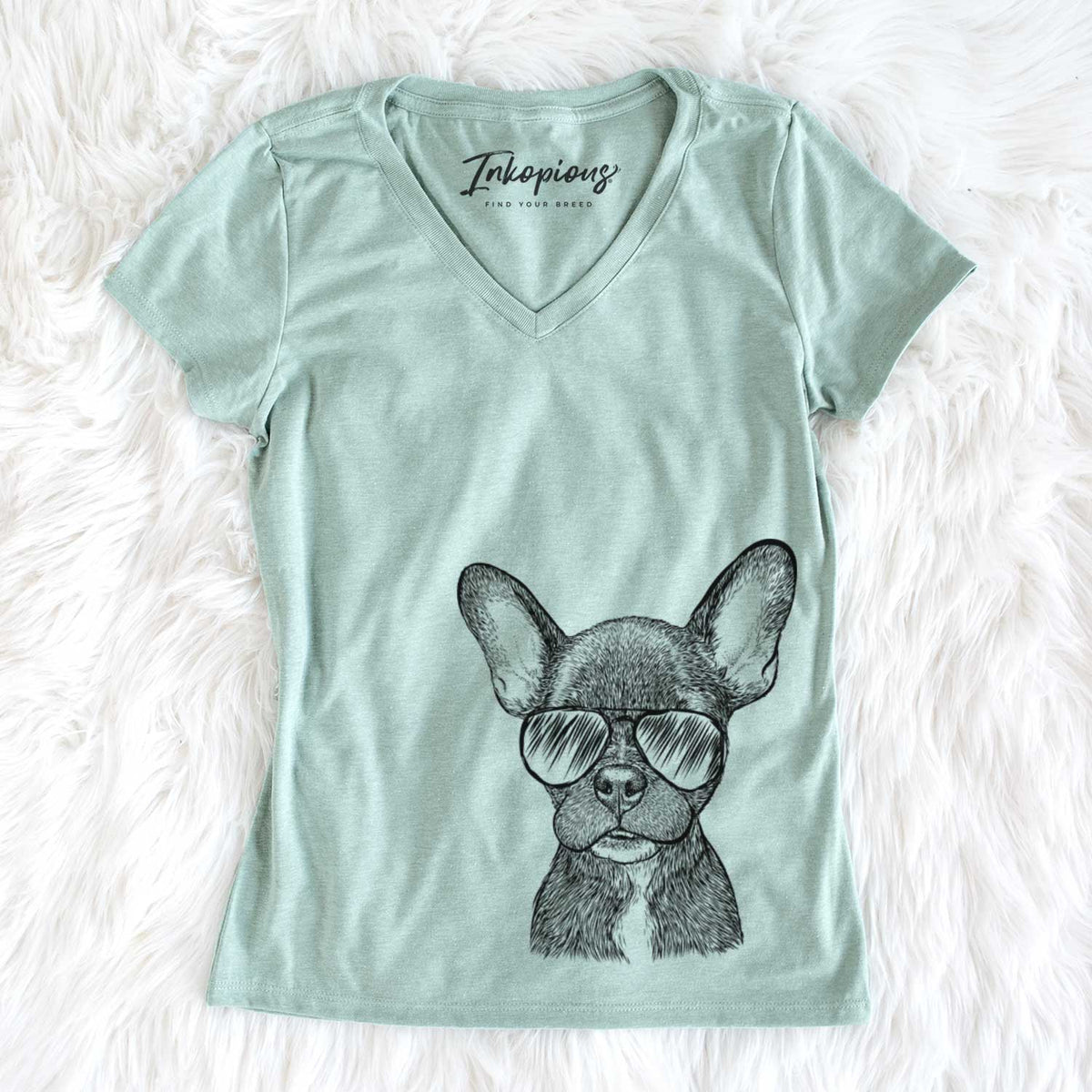 Aviator Henry the French Bulldog - Women's V-neck Shirt