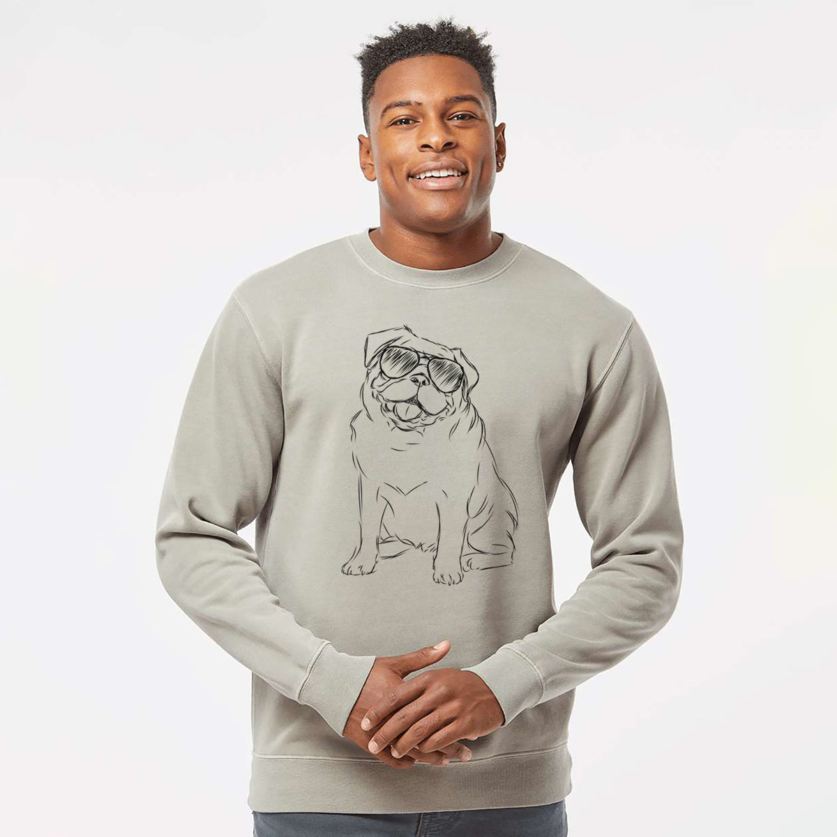 Aviator Higgins the Pug - Unisex Pigment Dyed Crew Sweatshirt