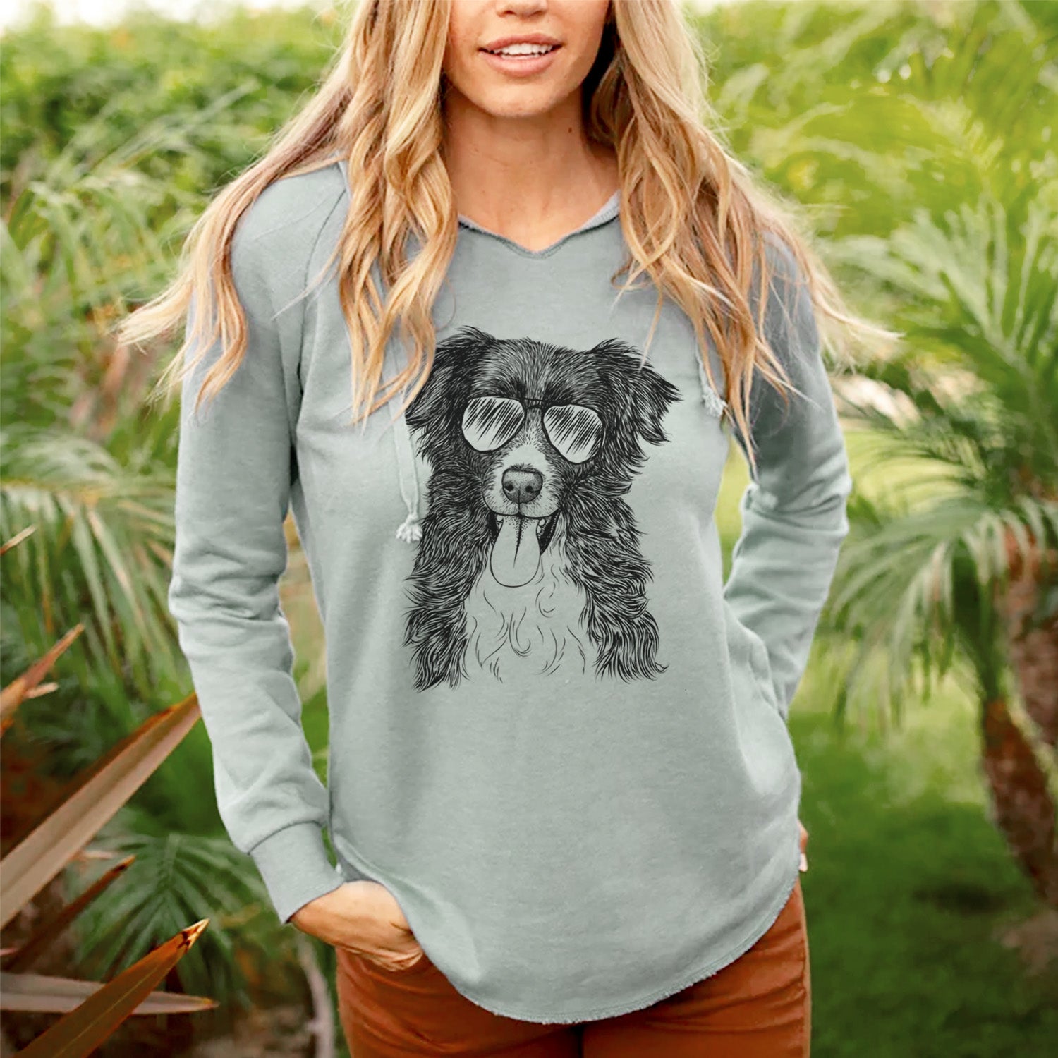 Aviator Indi the Border Collie - Cali Wave Hooded Sweatshirt