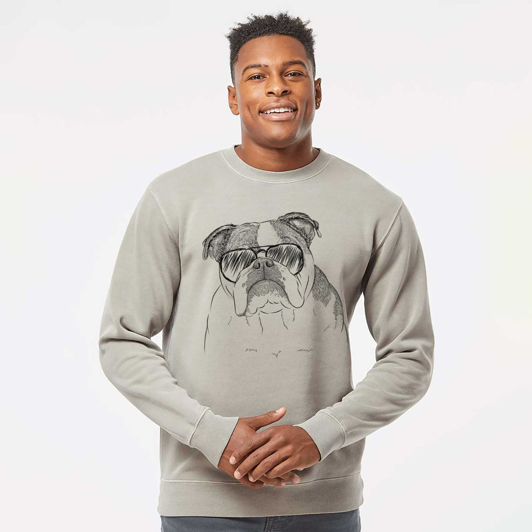 Aviator Jack the English Bulldog - Unisex Pigment Dyed Crew Sweatshirt