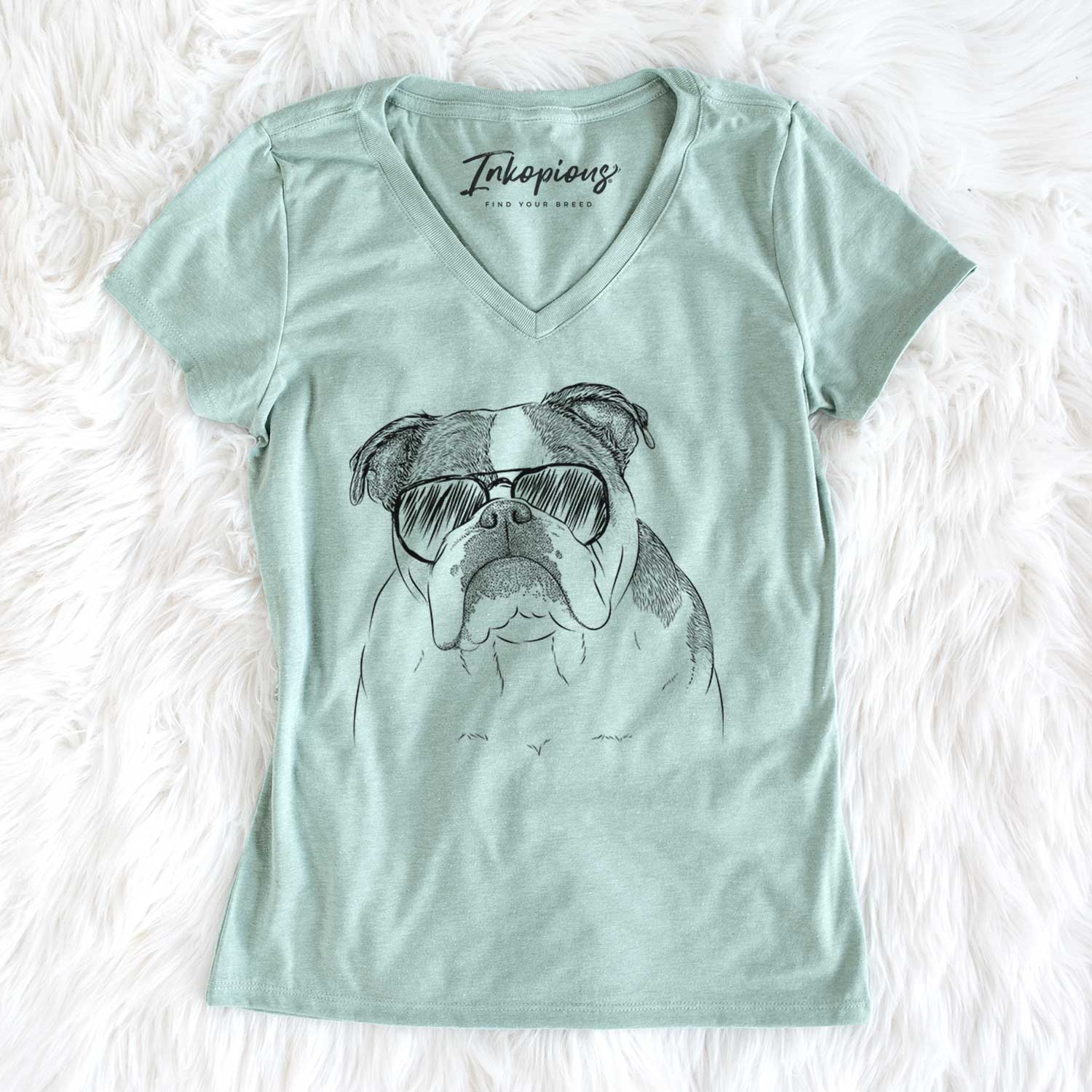 Aviator Jack the English Bulldog - Women's V-neck Shirt