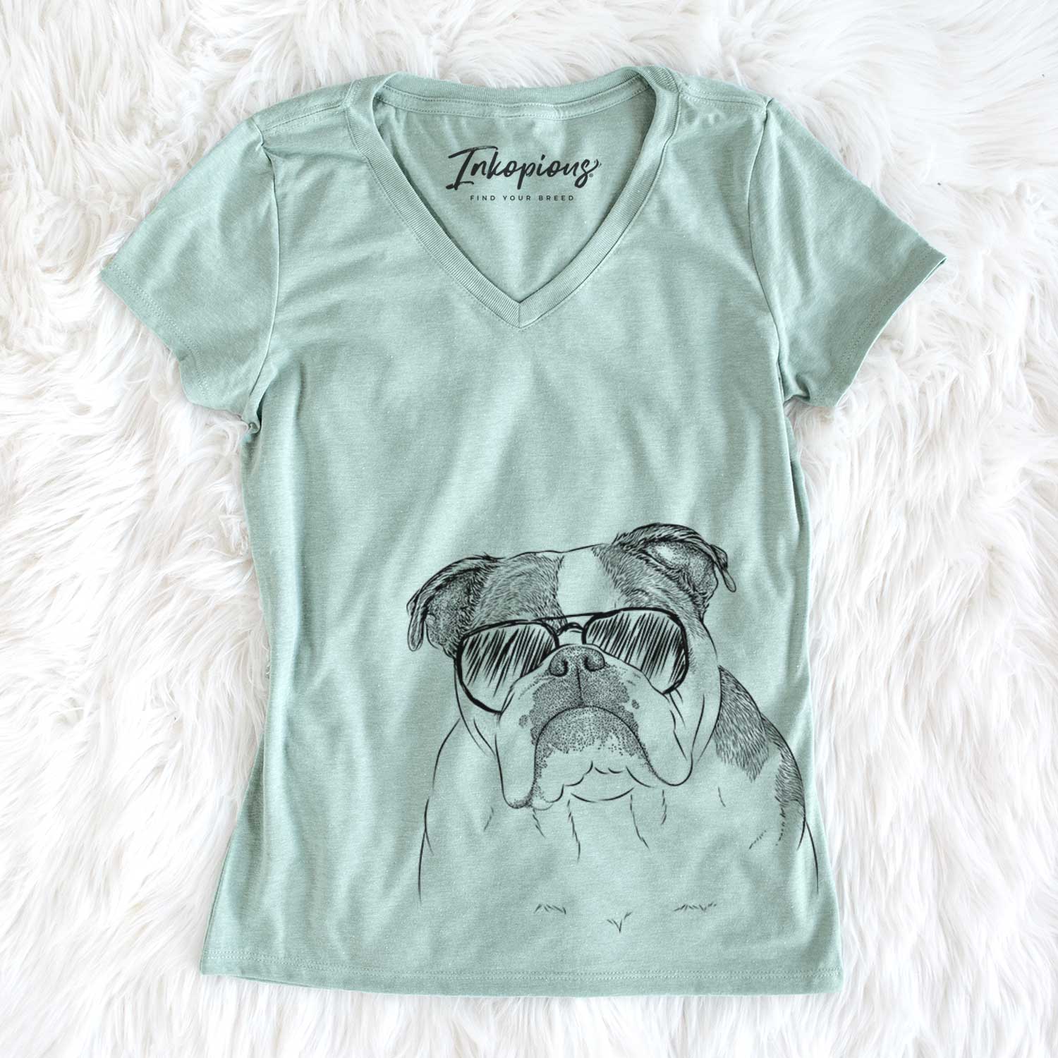 Aviator Jack the English Bulldog - Women's V-neck Shirt