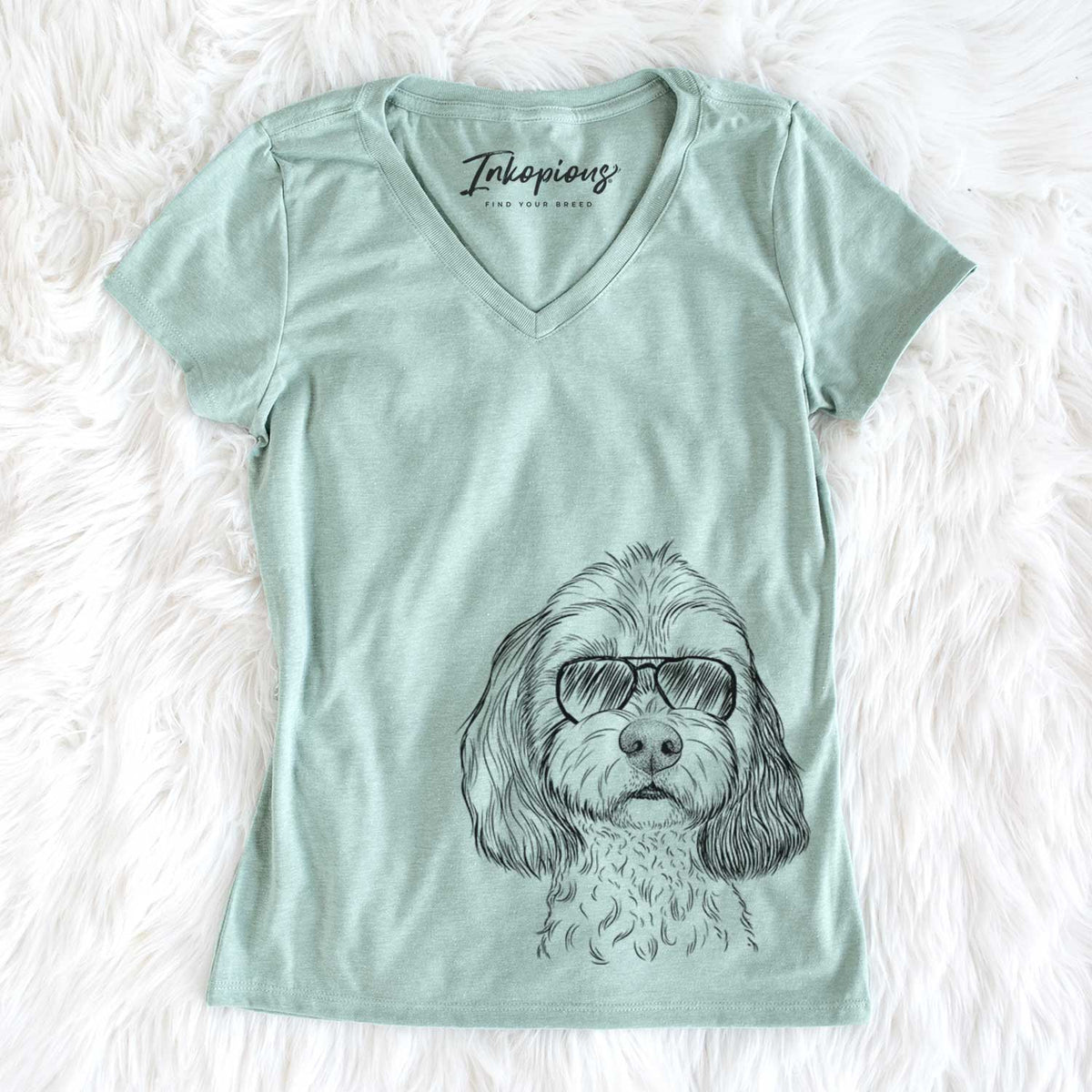 Aviator Jasper Diggins the Cavapoo - Women's V-neck Shirt