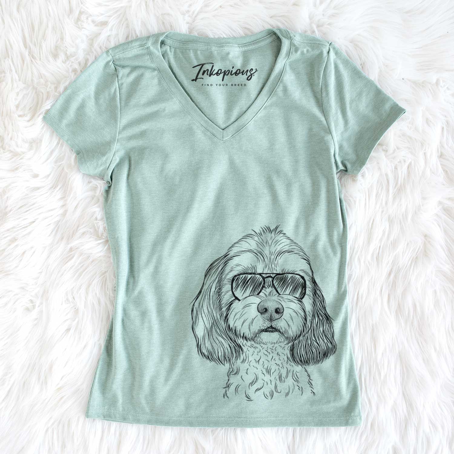 Aviator Jasper Diggins the Cavapoo - Women's V-neck Shirt