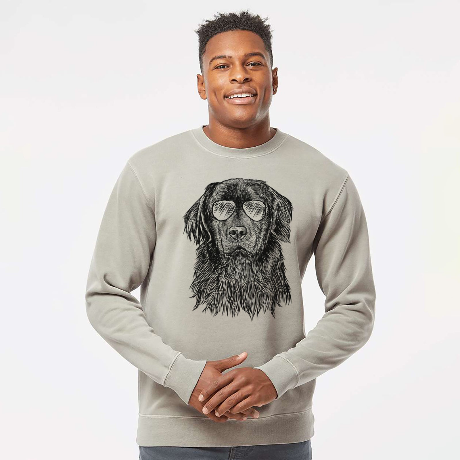 Aviator Jinx the Newfoundland - Unisex Pigment Dyed Crew Sweatshirt