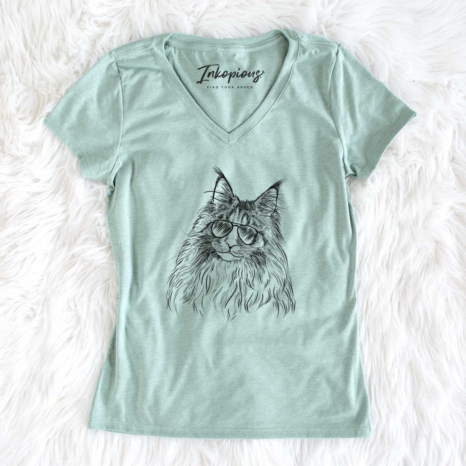 Aviator Kiki the Maine Coon Cat - Women's V-neck Shirt