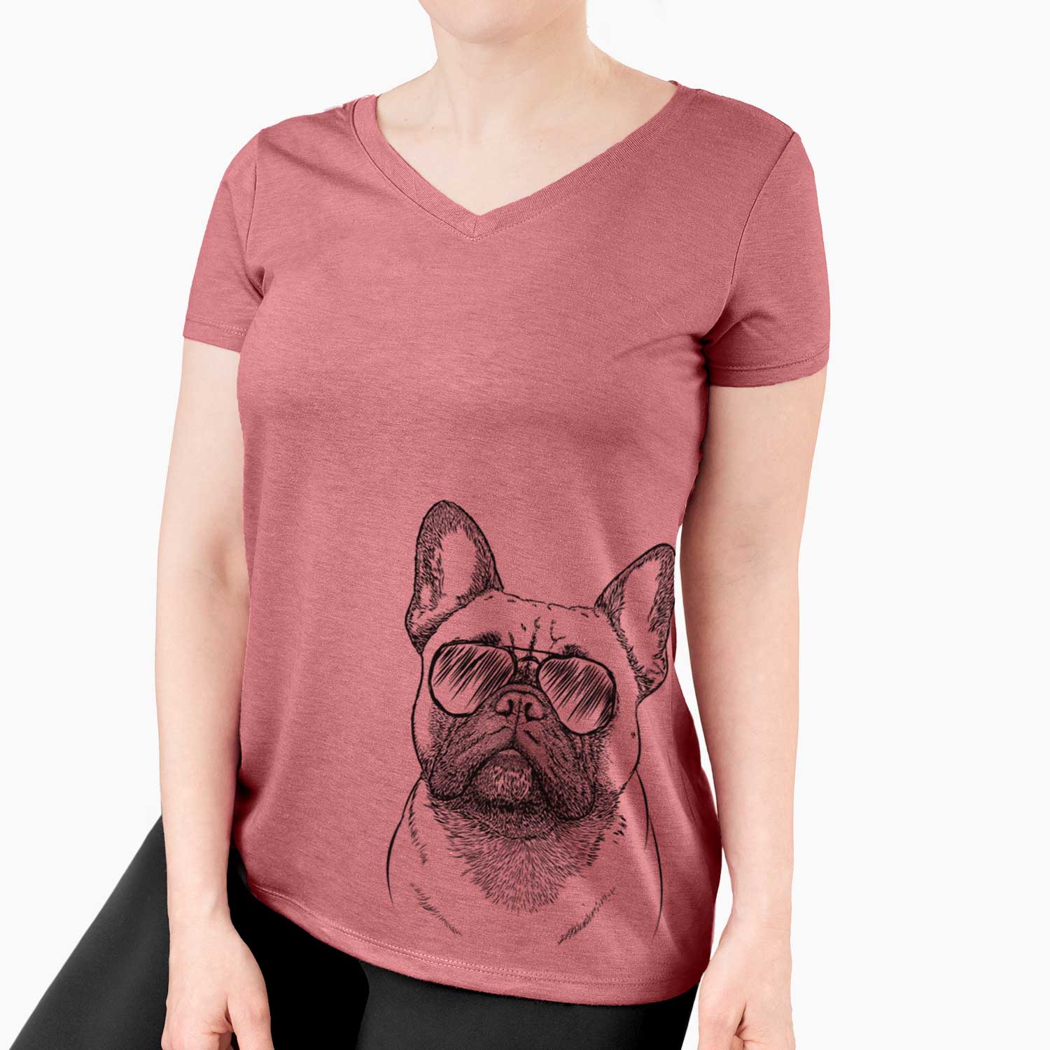 Aviator Kingsleigh the French Bulldog - Women's V-neck Shirt