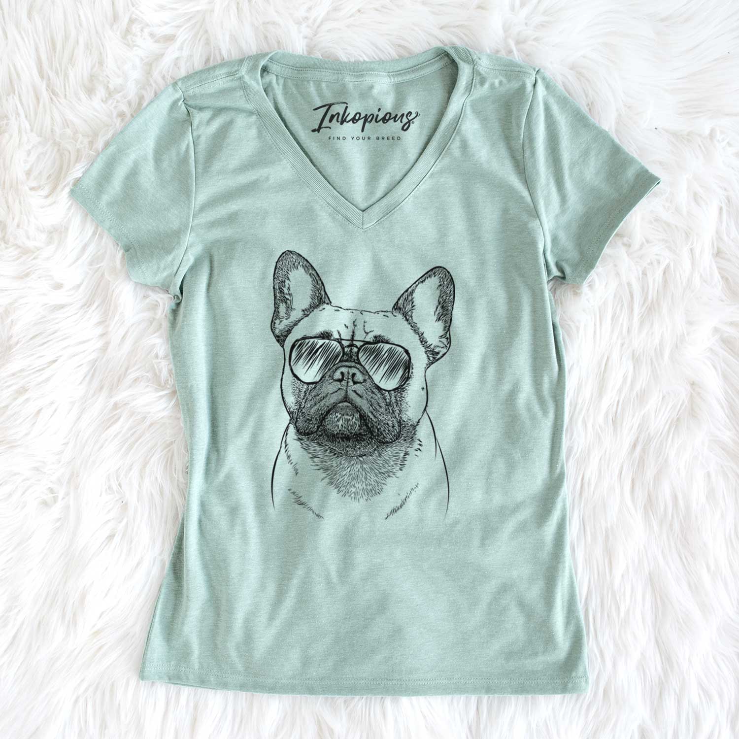 Aviator Kingsleigh the French Bulldog - Women's V-neck Shirt