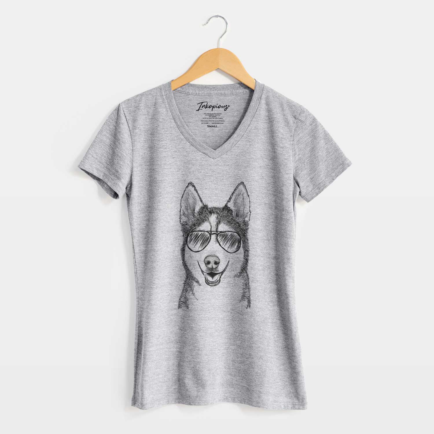 Aviator Kira the Siberian Husky - Women's V-neck Shirt