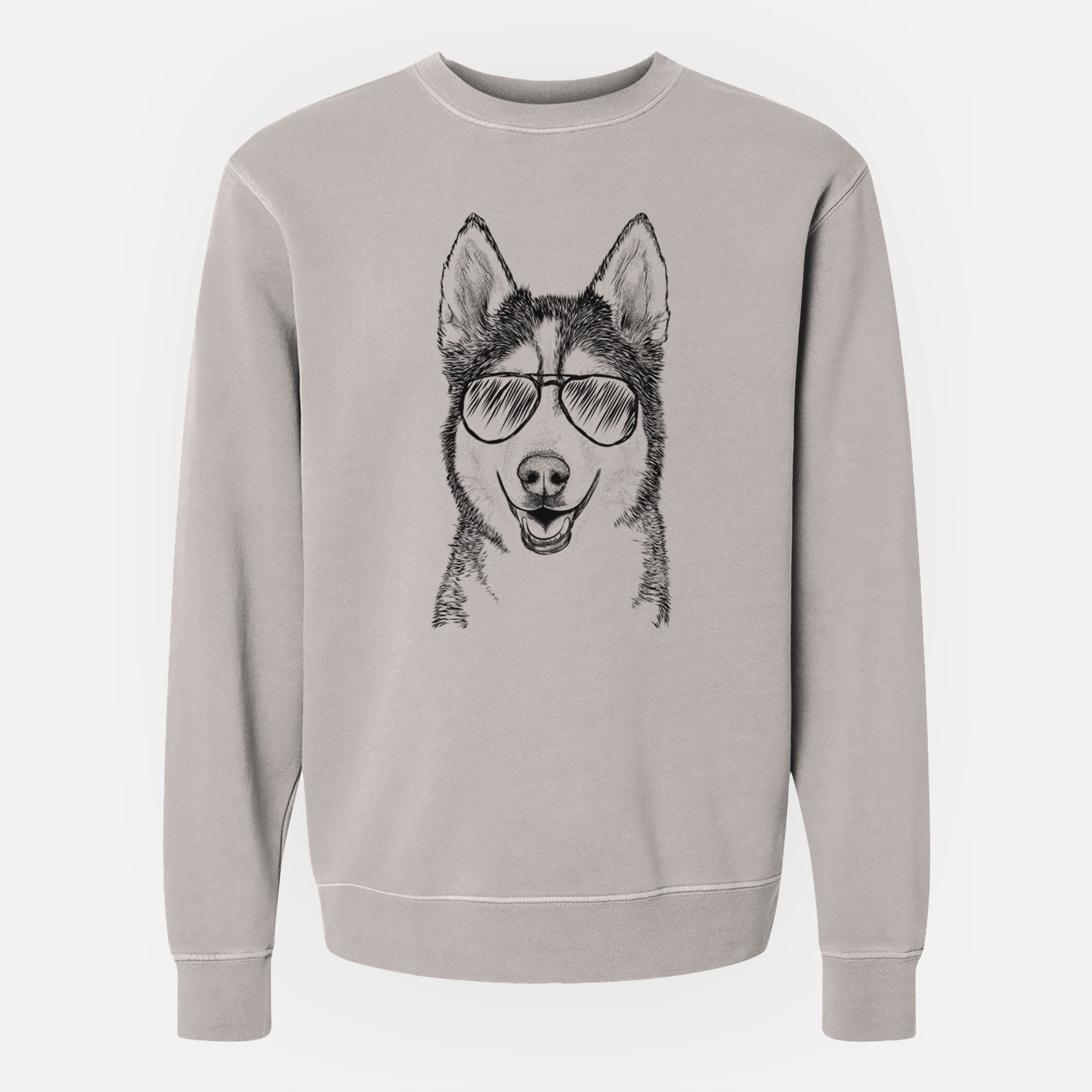 Aviator Kira the Siberian Husky - Unisex Pigment Dyed Crew Sweatshirt