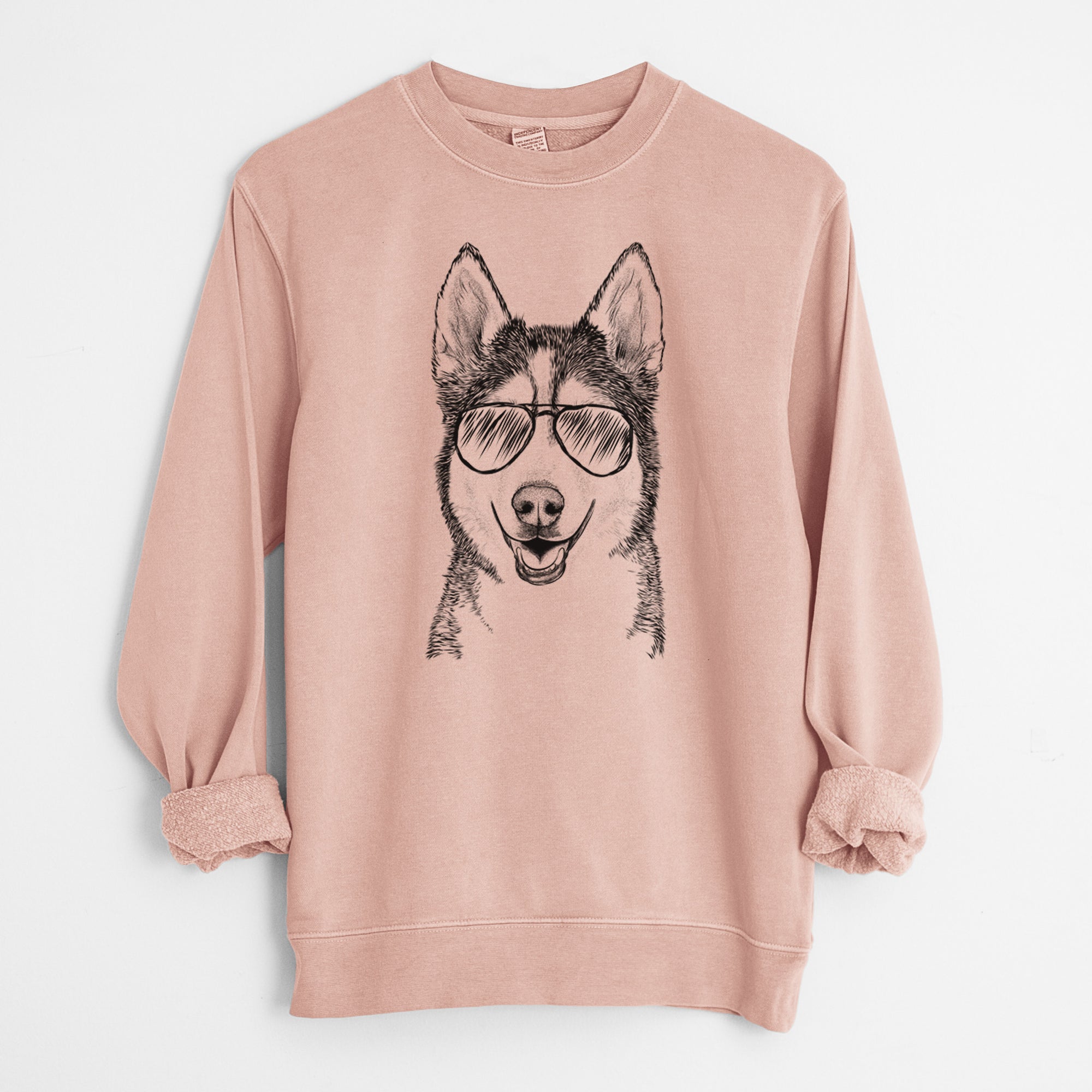 Aviator Kira the Siberian Husky - Unisex Pigment Dyed Crew Sweatshirt