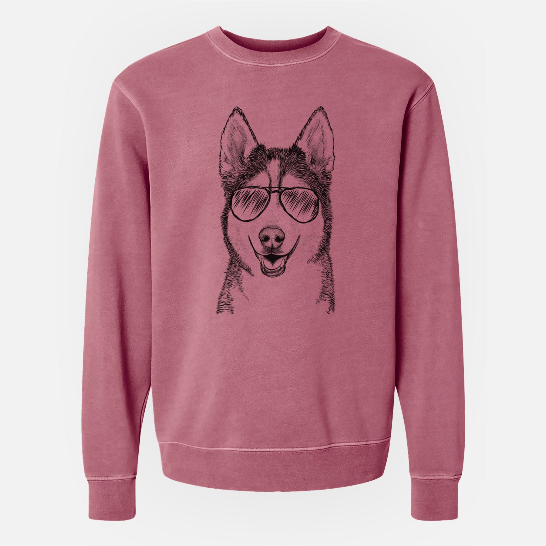 Aviator Kira the Siberian Husky - Unisex Pigment Dyed Crew Sweatshirt