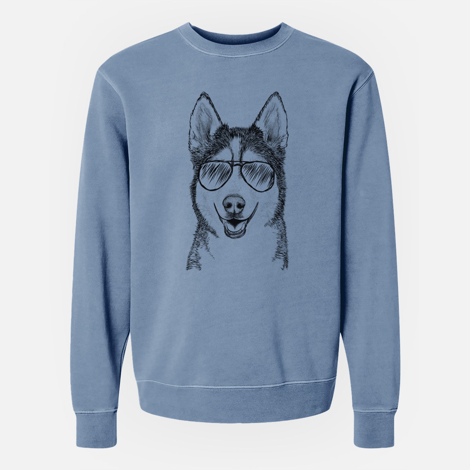 Aviator Kira the Siberian Husky - Unisex Pigment Dyed Crew Sweatshirt