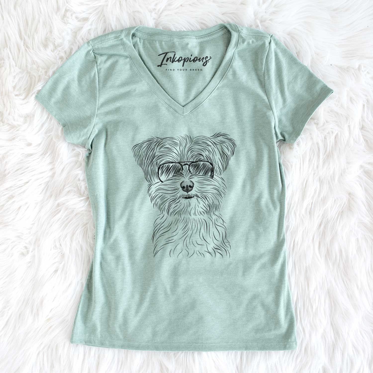 Aviator Kiwi the Morkie - Women's V-neck Shirt