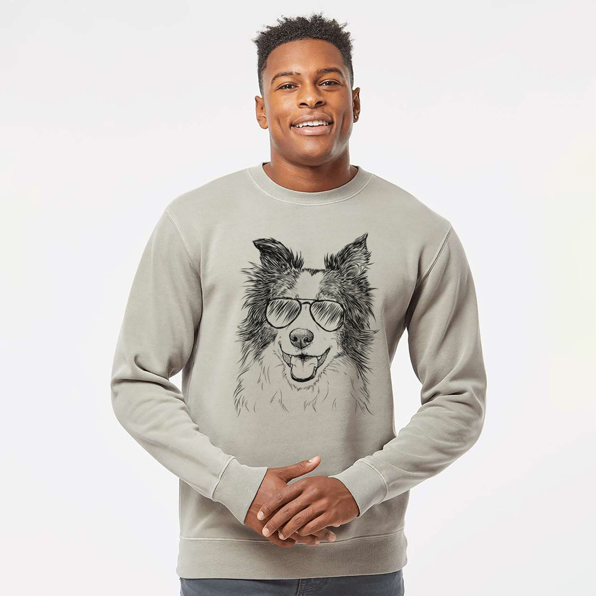 Aviator Kylee the Border Collie - Unisex Pigment Dyed Crew Sweatshirt