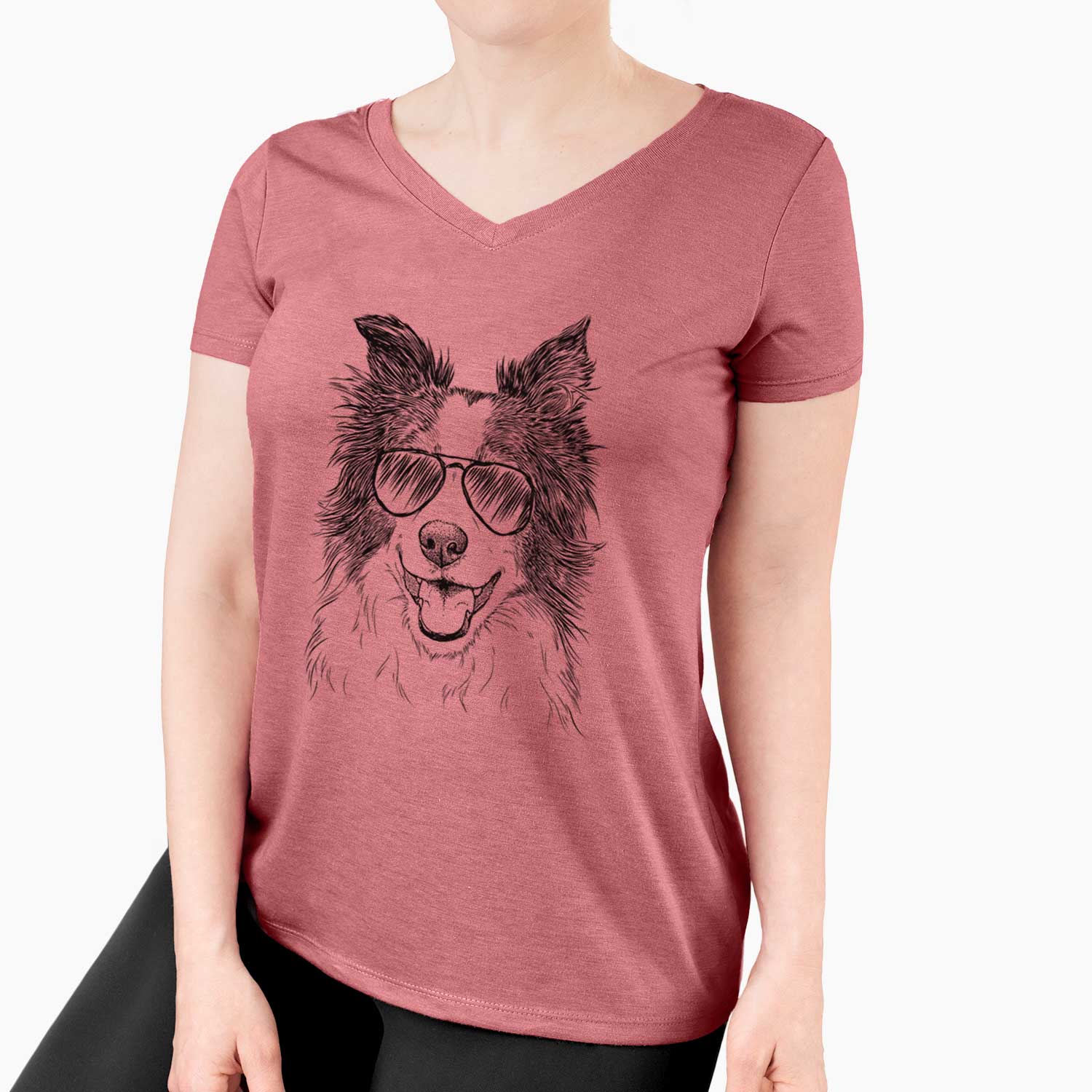 Aviator Kylee the Border Collie - Women's V-neck Shirt