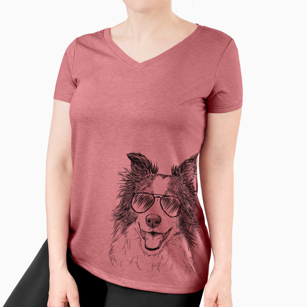 Aviator Kylee the Border Collie - Women's V-neck Shirt