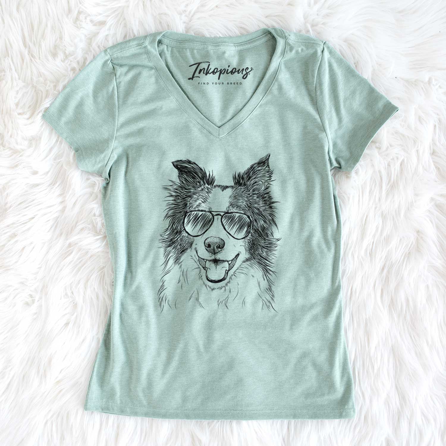 Aviator Kylee the Border Collie - Women's V-neck Shirt