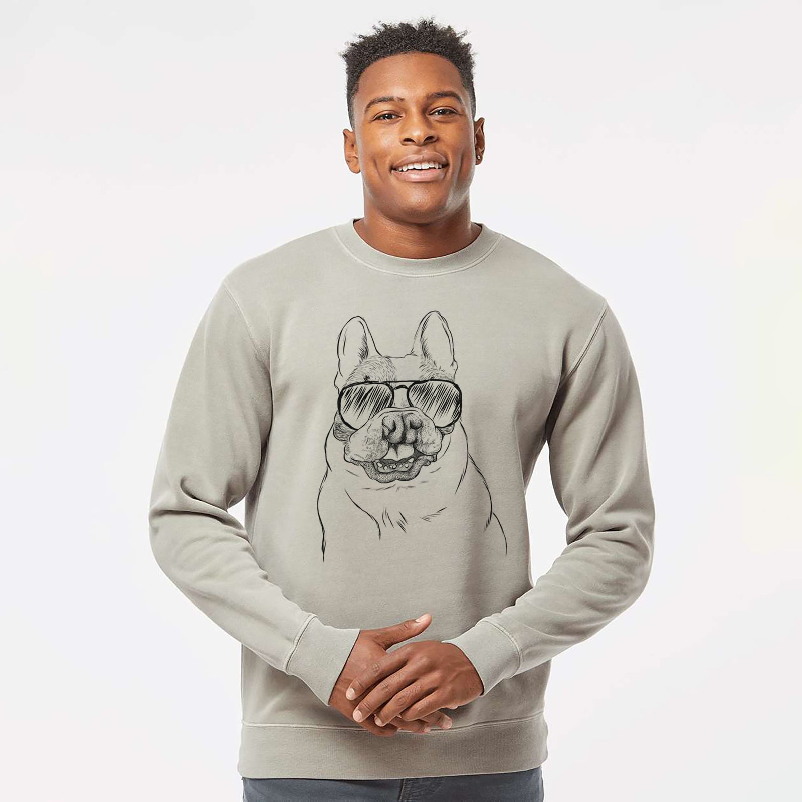 Aviator Lentil the French Bulldog - Unisex Pigment Dyed Crew Sweatshirt