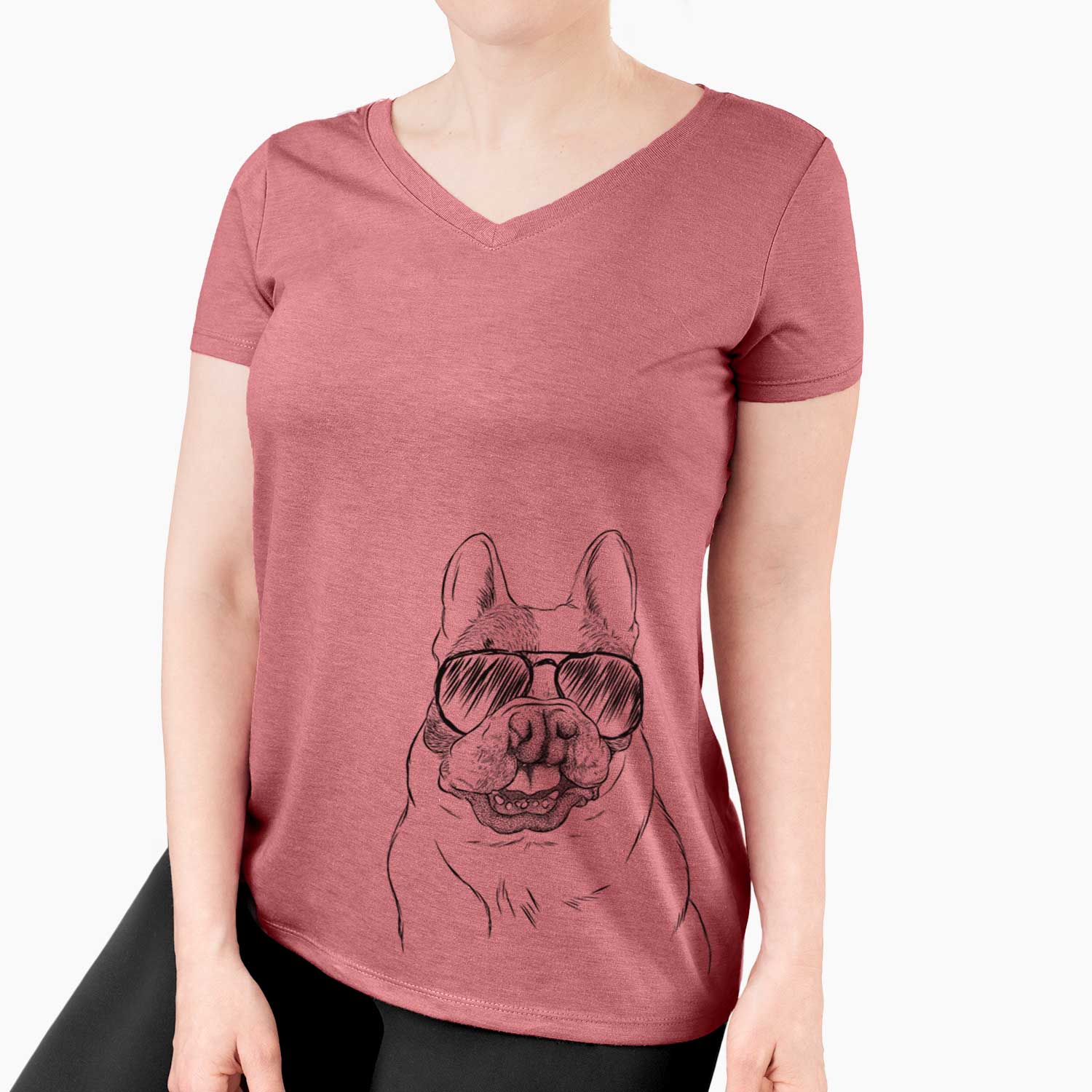 Aviator Lentil the French Bulldog - Women's V-neck Shirt