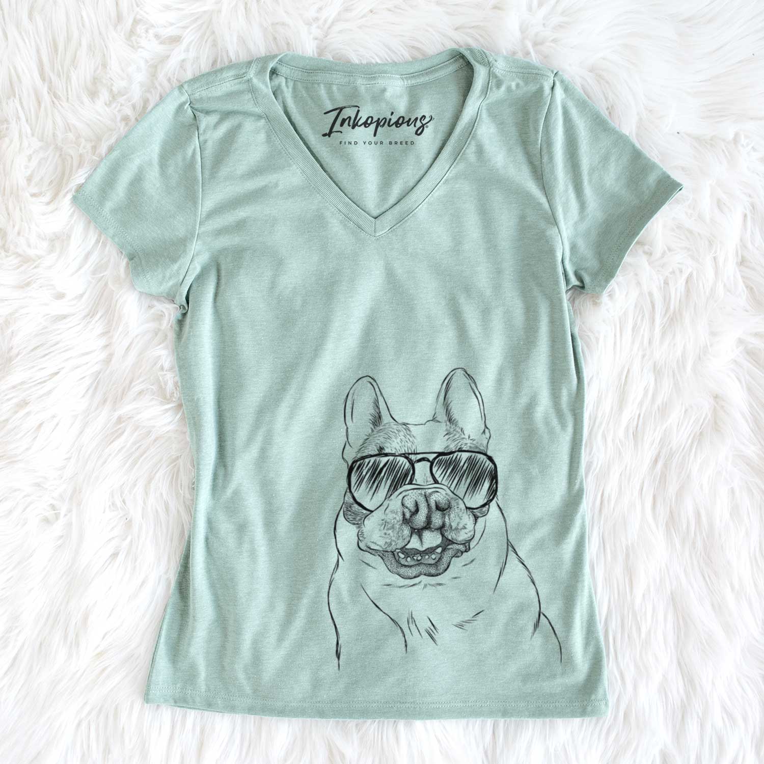 Aviator Lentil the French Bulldog - Women's V-neck Shirt