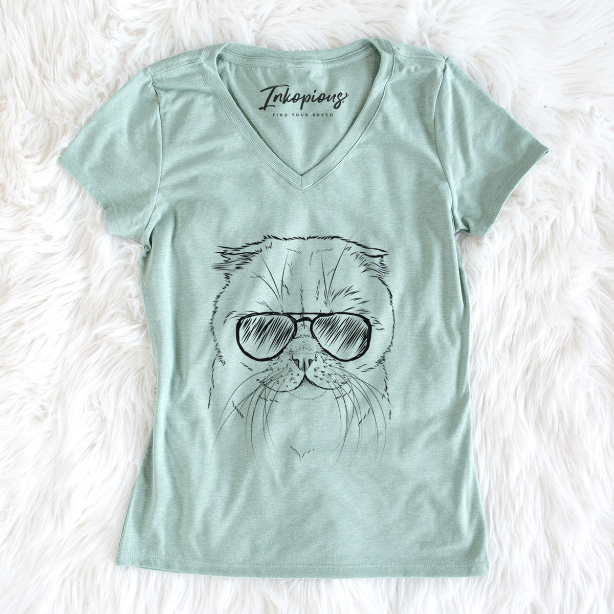 Aviator Lina the Exotic Fold Cat - Women's V-neck Shirt