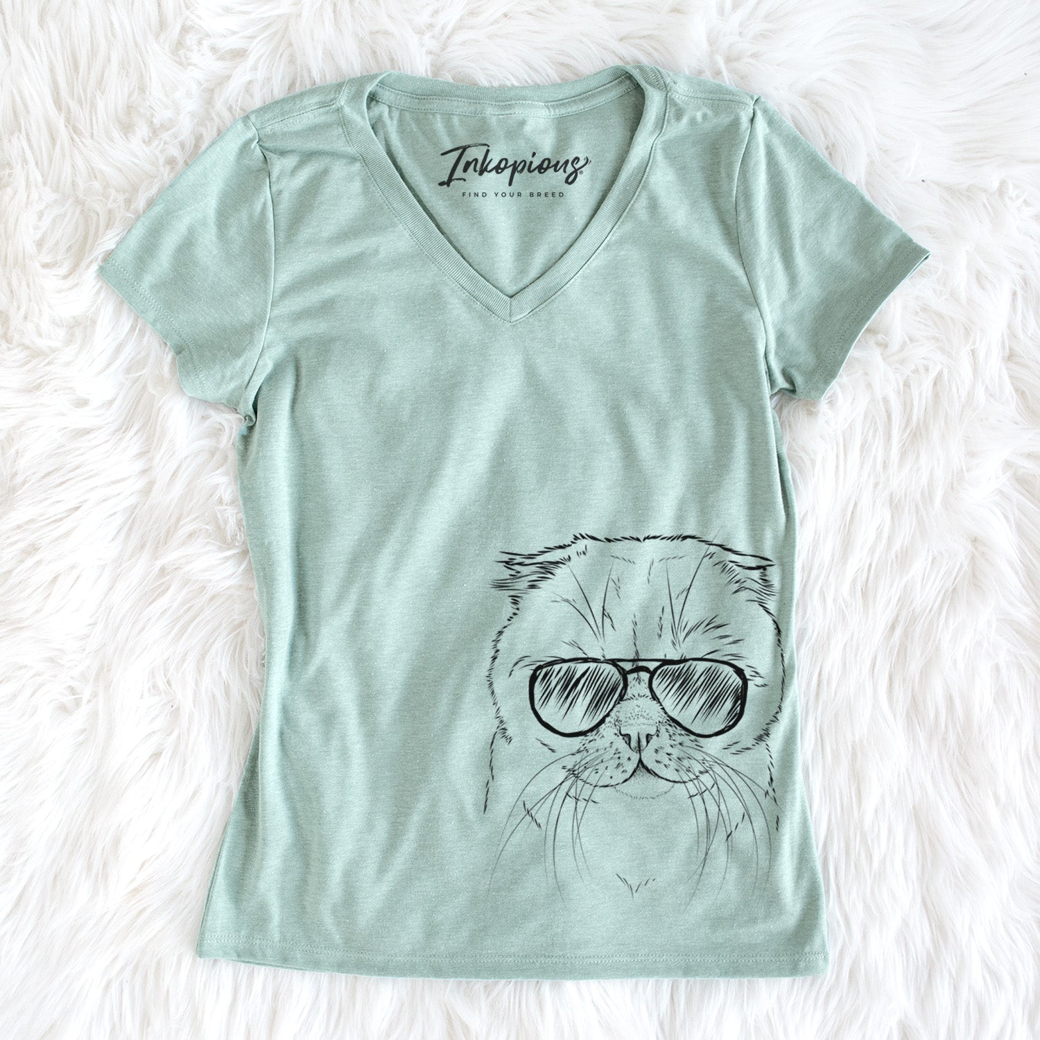 Aviator Lina the Exotic Fold Cat - Women's V-neck Shirt