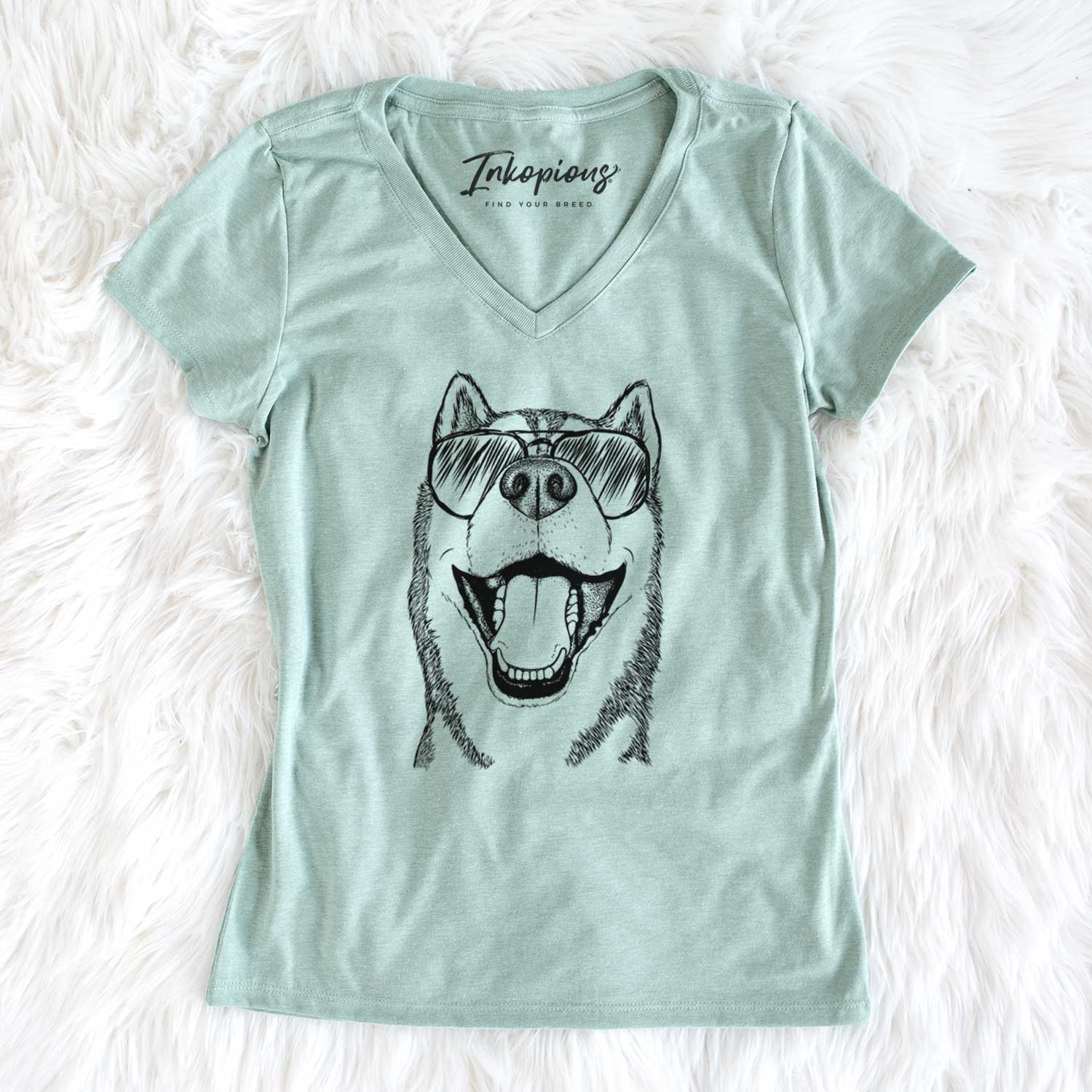 Aviator Little Country the Siberian Husky - Women's V-neck Shirt